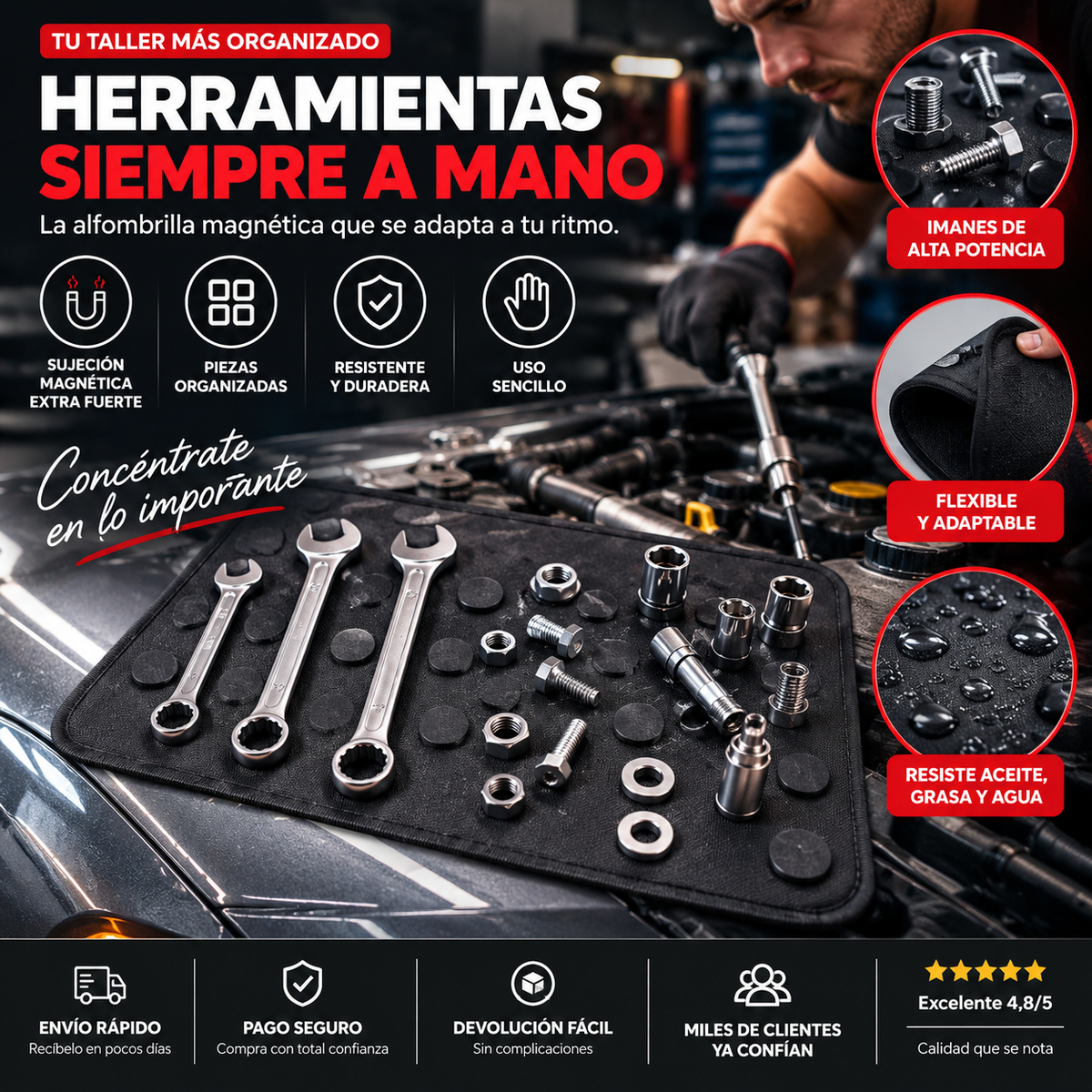 Alfombrilla magnética para herramientas y tornillos